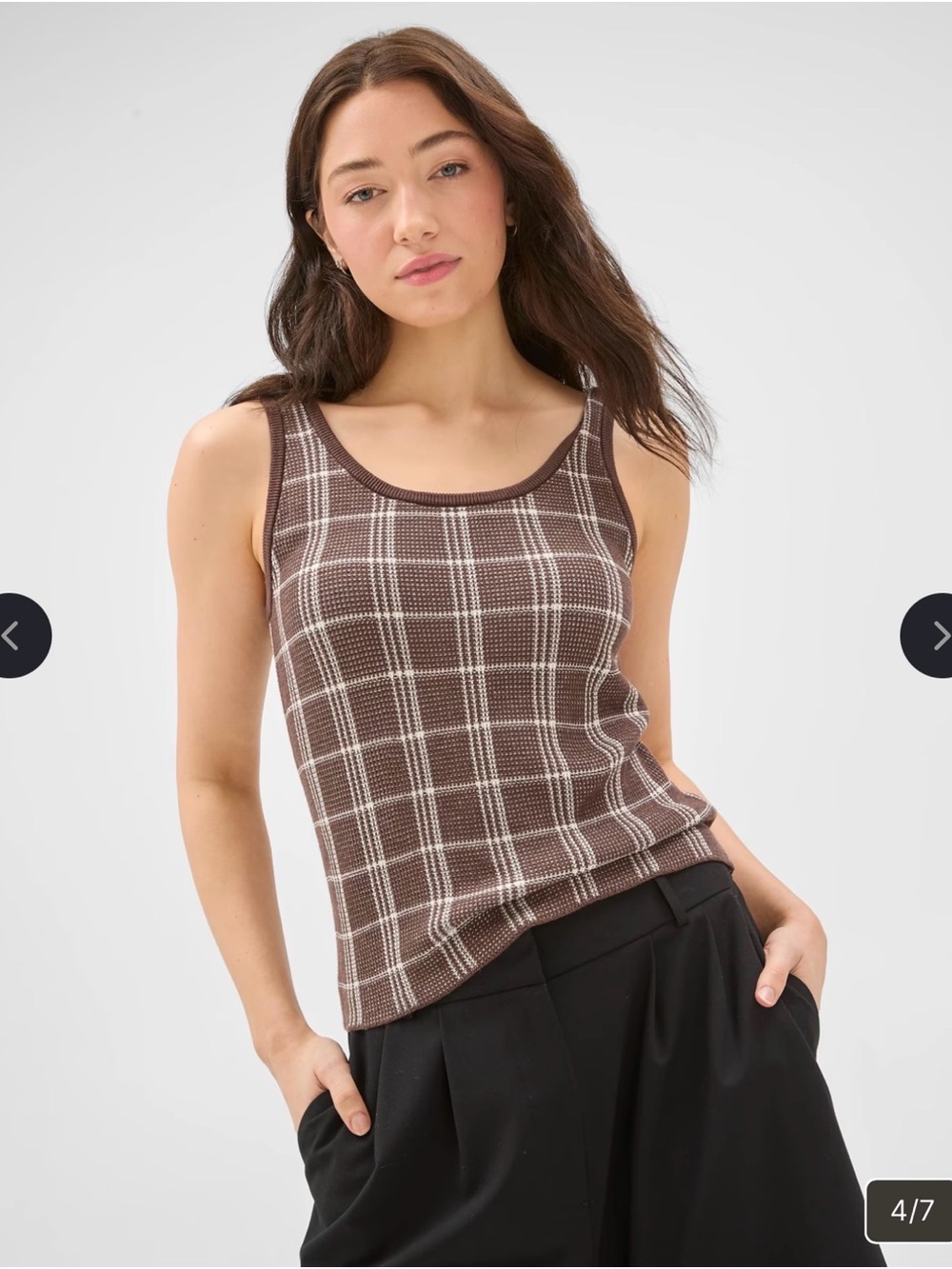 Massimo Dutti Brown and Cream Plaid Knit Tank Top